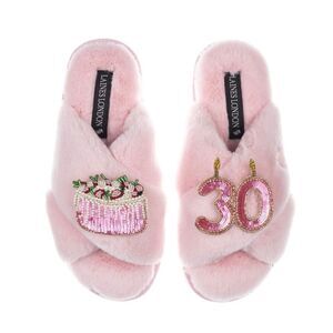 Laines London Classic  Slippers With 30Th Birthday & Cake Brooches - Pink Size L